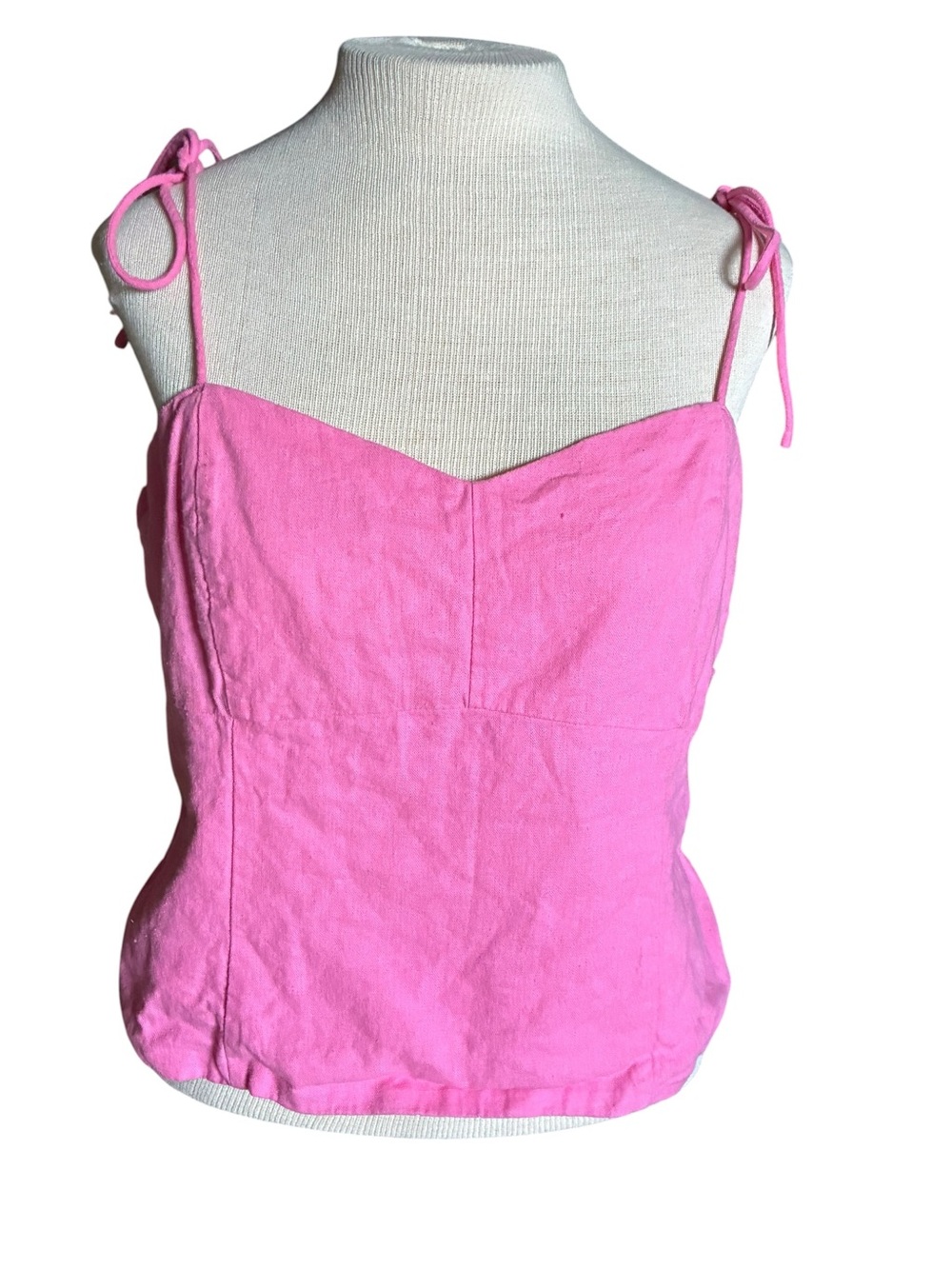 Tie-Shoulder Linen-Blend Cami Crop Top